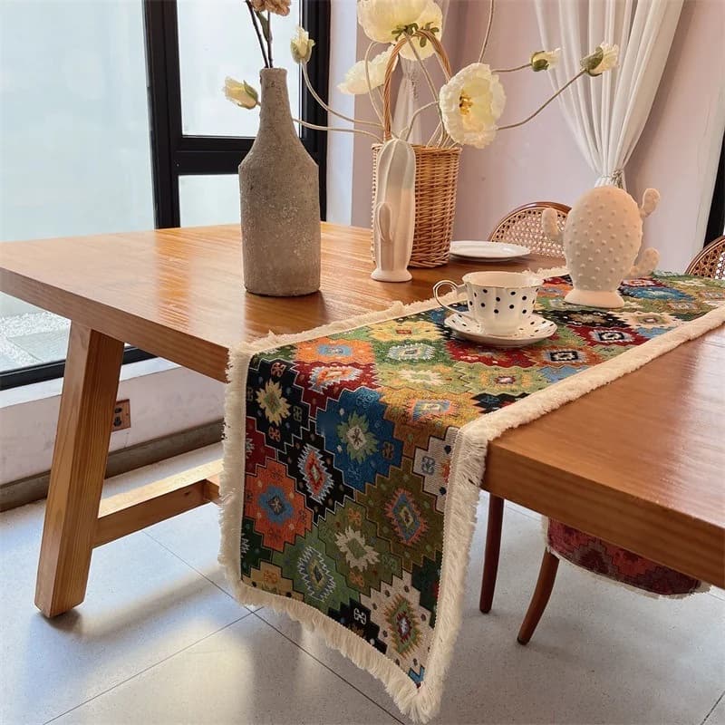Khăn trải bàn chạy dài phong cách Bohemian, vải cotton pha