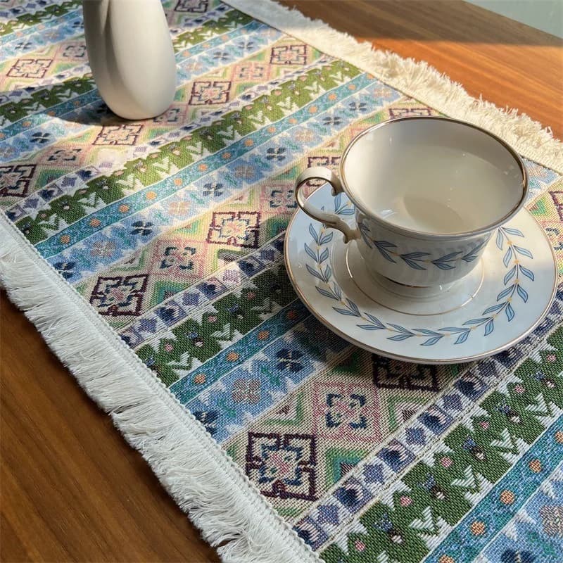 Khăn trải bàn chạy dài phong cách Bohemian, vải cotton pha