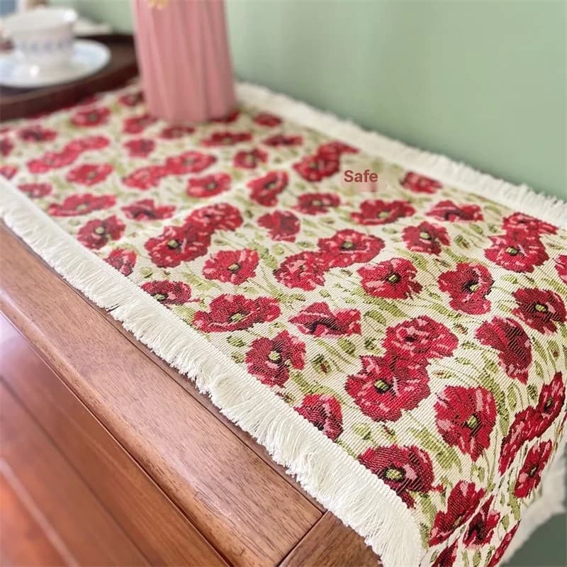 Khăn trải bàn phong cách đồng quê vải cotton pha hoa văn cho phòng ăn