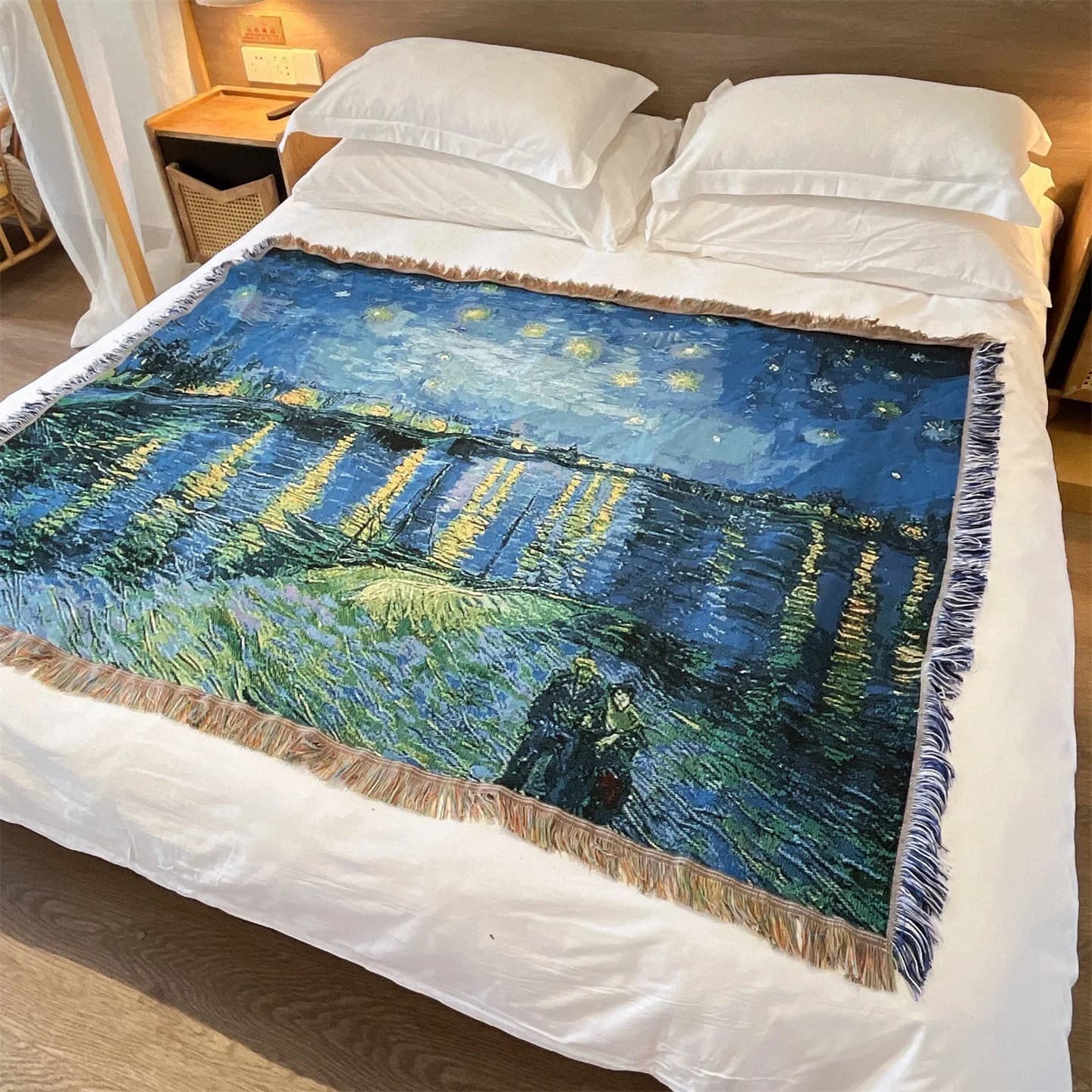 Thảm dệt phong cách Van Gogh trang trí sofa, giường, tường 130x160cm