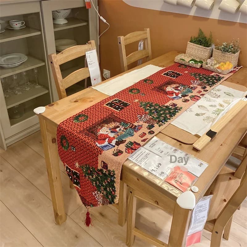 Khăn trải bàn Giáng sinh vải cotton pha, trang trí lễ hội cho bàn ăn