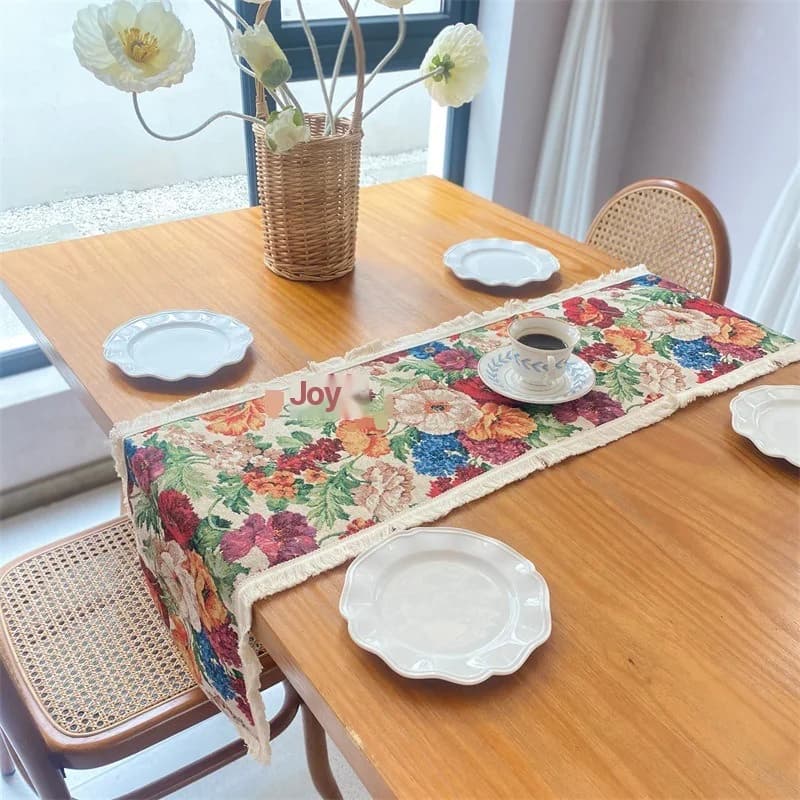 Khăn trải bàn họa tiết hoa vải cotton pha cho phòng ăn