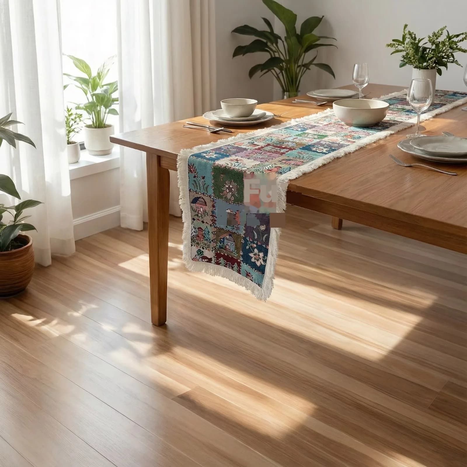Khăn trải bàn phong cách đồng quê Mỹ in hoa lá vải cotton pha