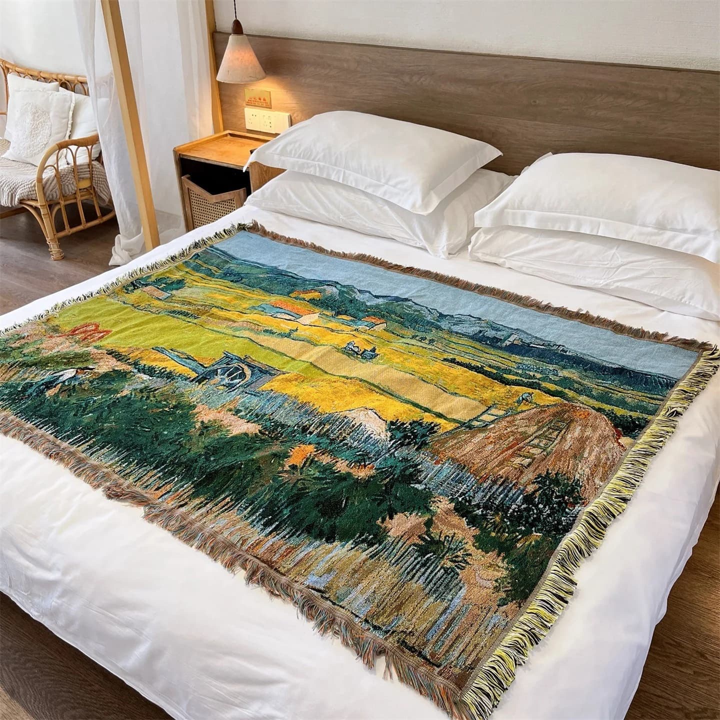 Thảm dệt phong cách Van Gogh trang trí sofa, giường, tường 130x160cm