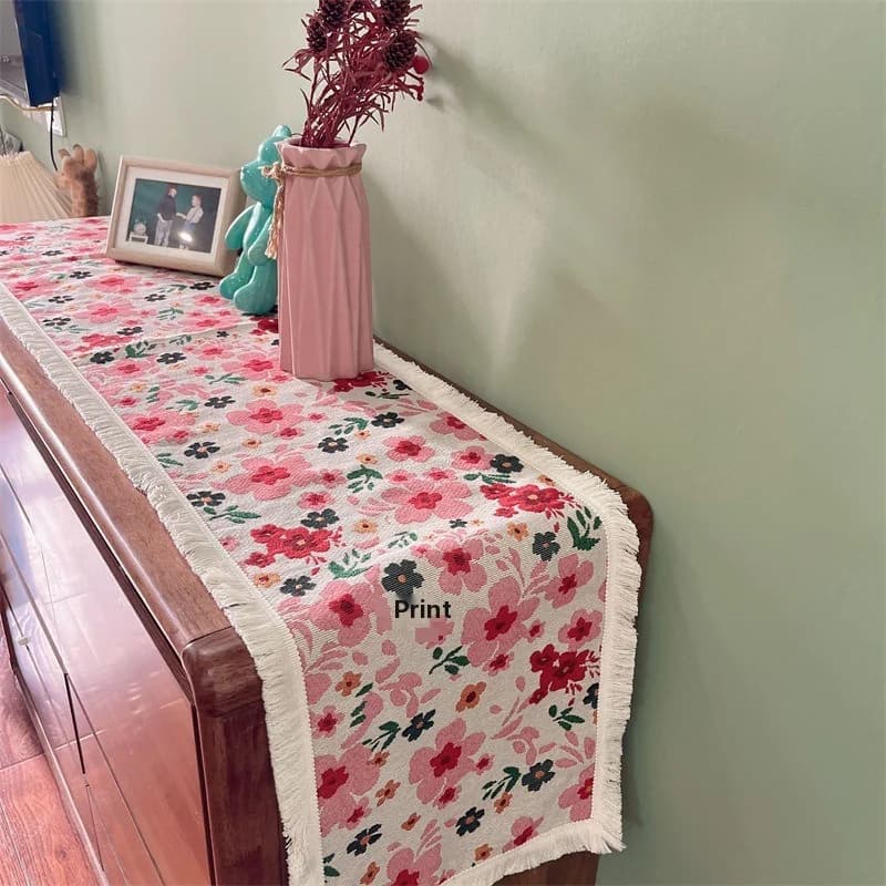 Khăn trải bàn phong cách đồng quê Mỹ, vải cotton pha hoa văn