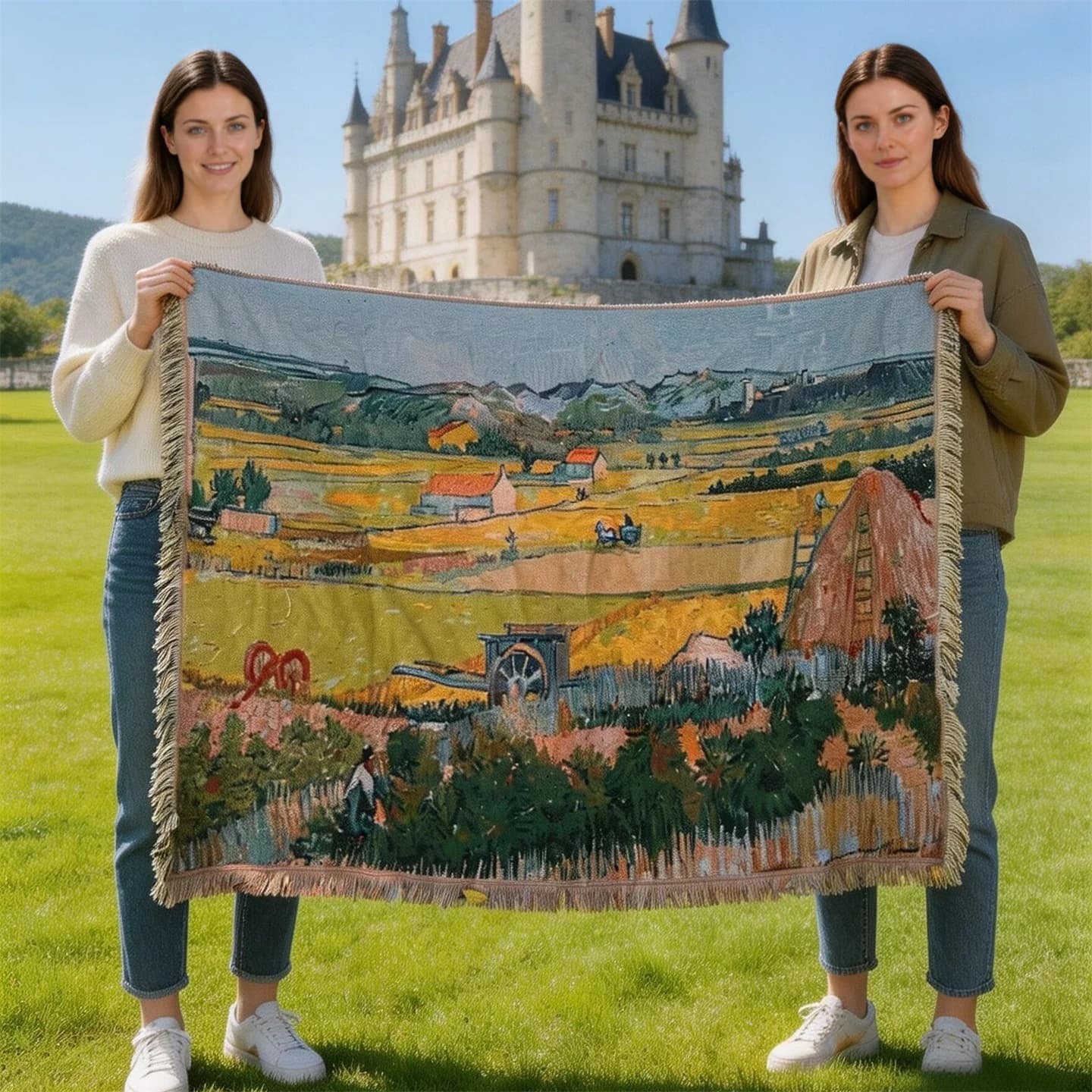 Thảm treo kiểu Van Gogh vải cotton pha cho sofa và tranh tường