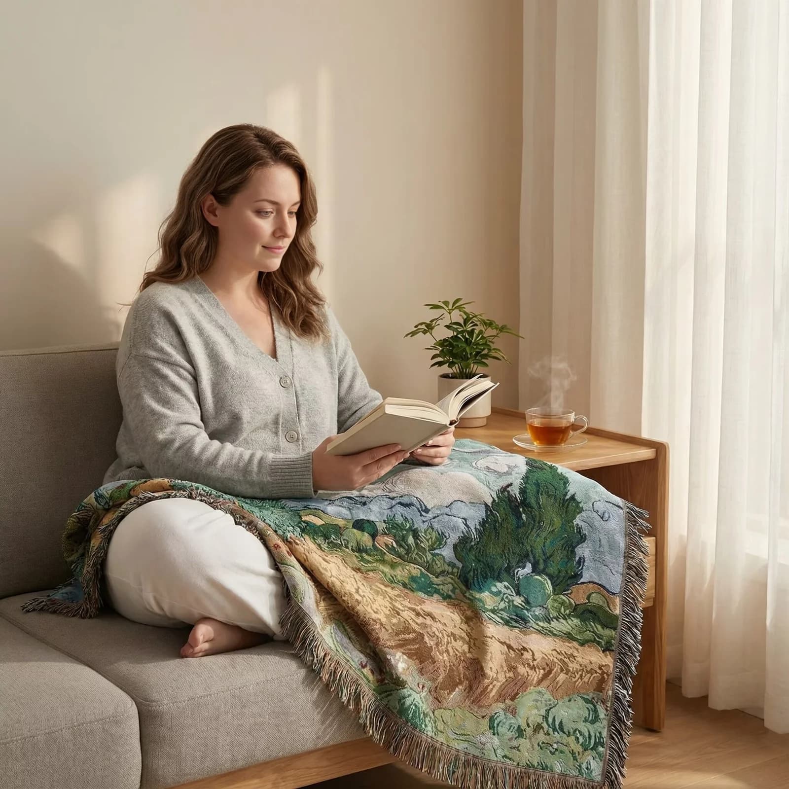 Thảm treo dệt kiểu Van Gogh cho sofa và trang trí tường