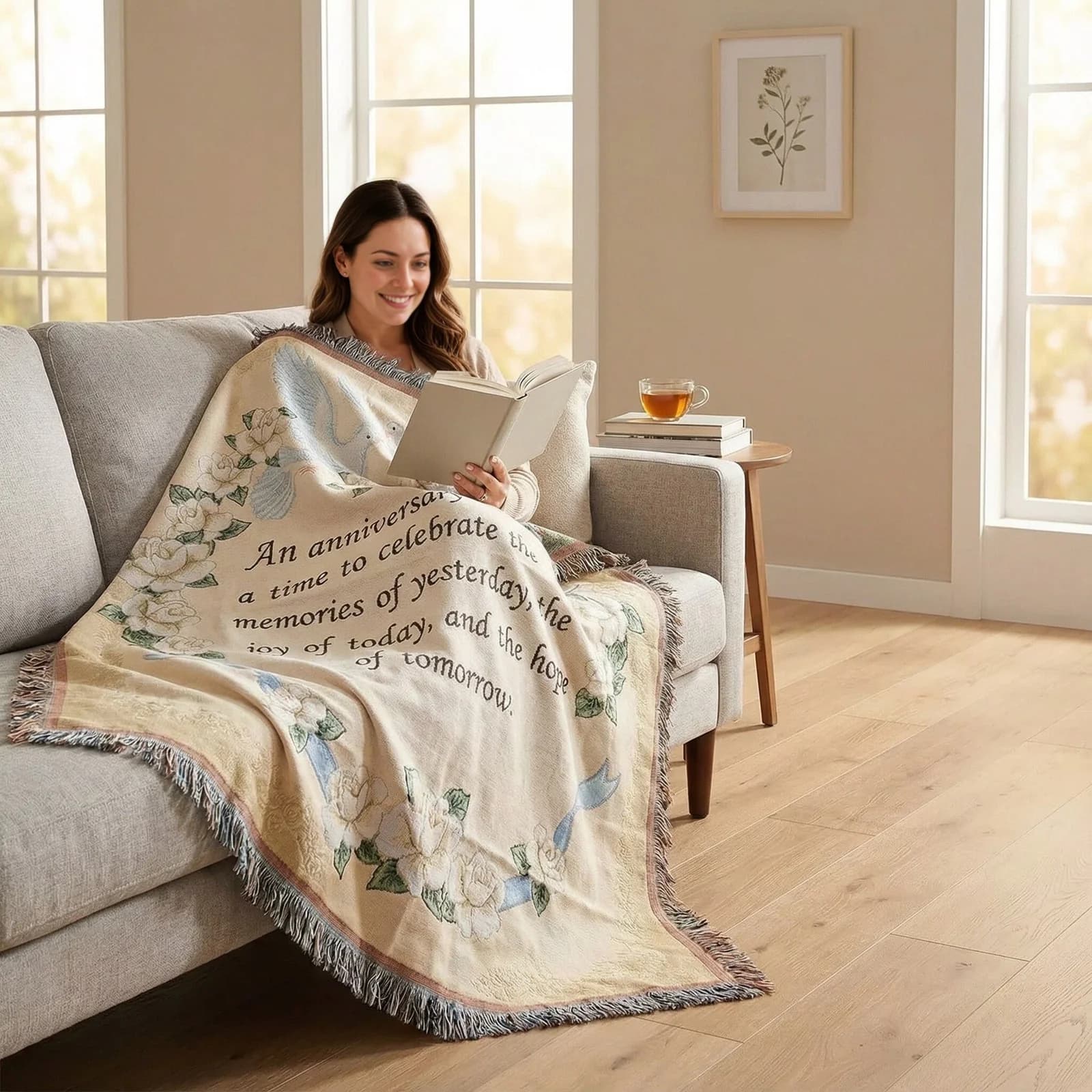 Thảm dệt hoa văn tua rua cho sofa, giường và trang trí tường