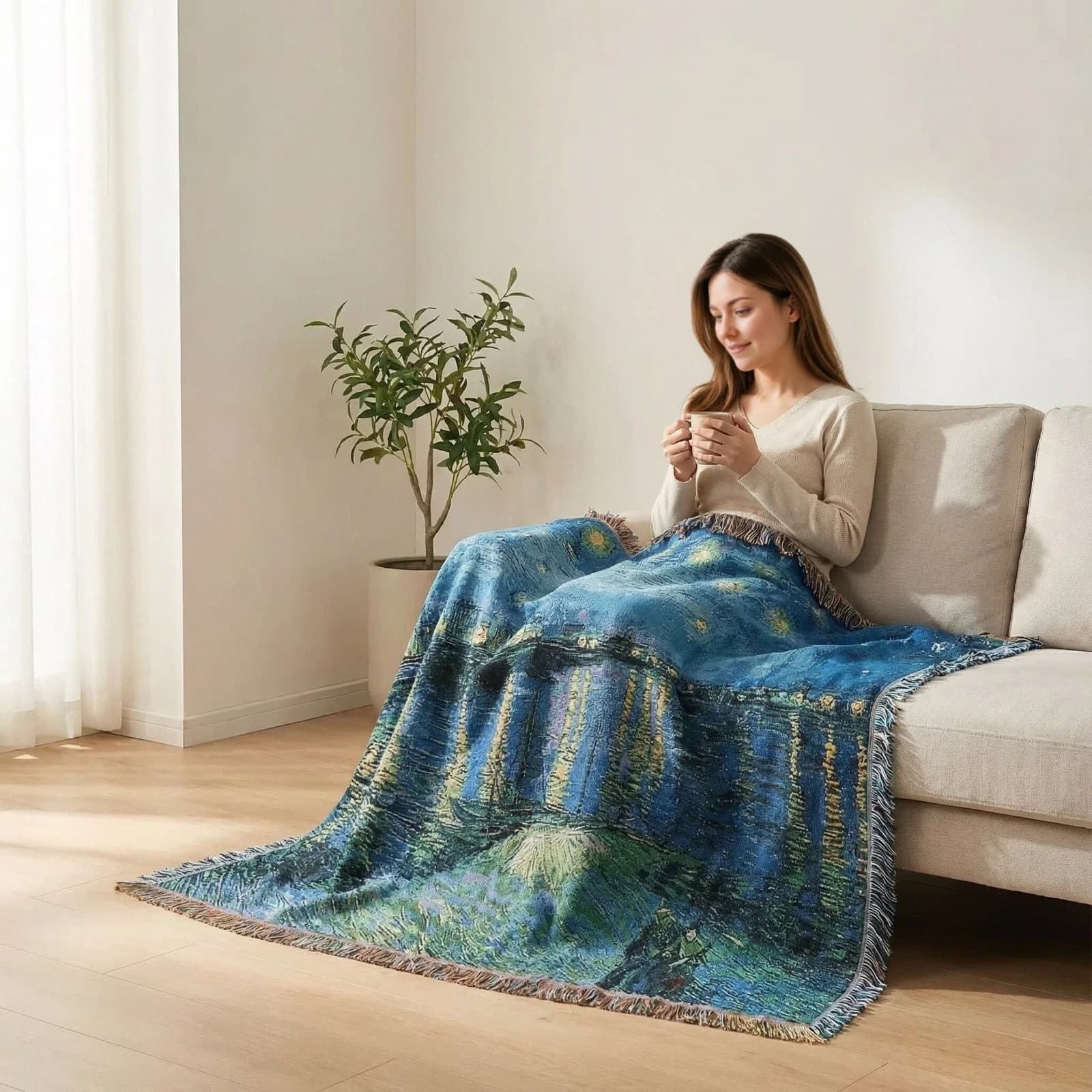 Thảm Treo Phong Cách Van Gogh Chăn Sofa Trang Trí