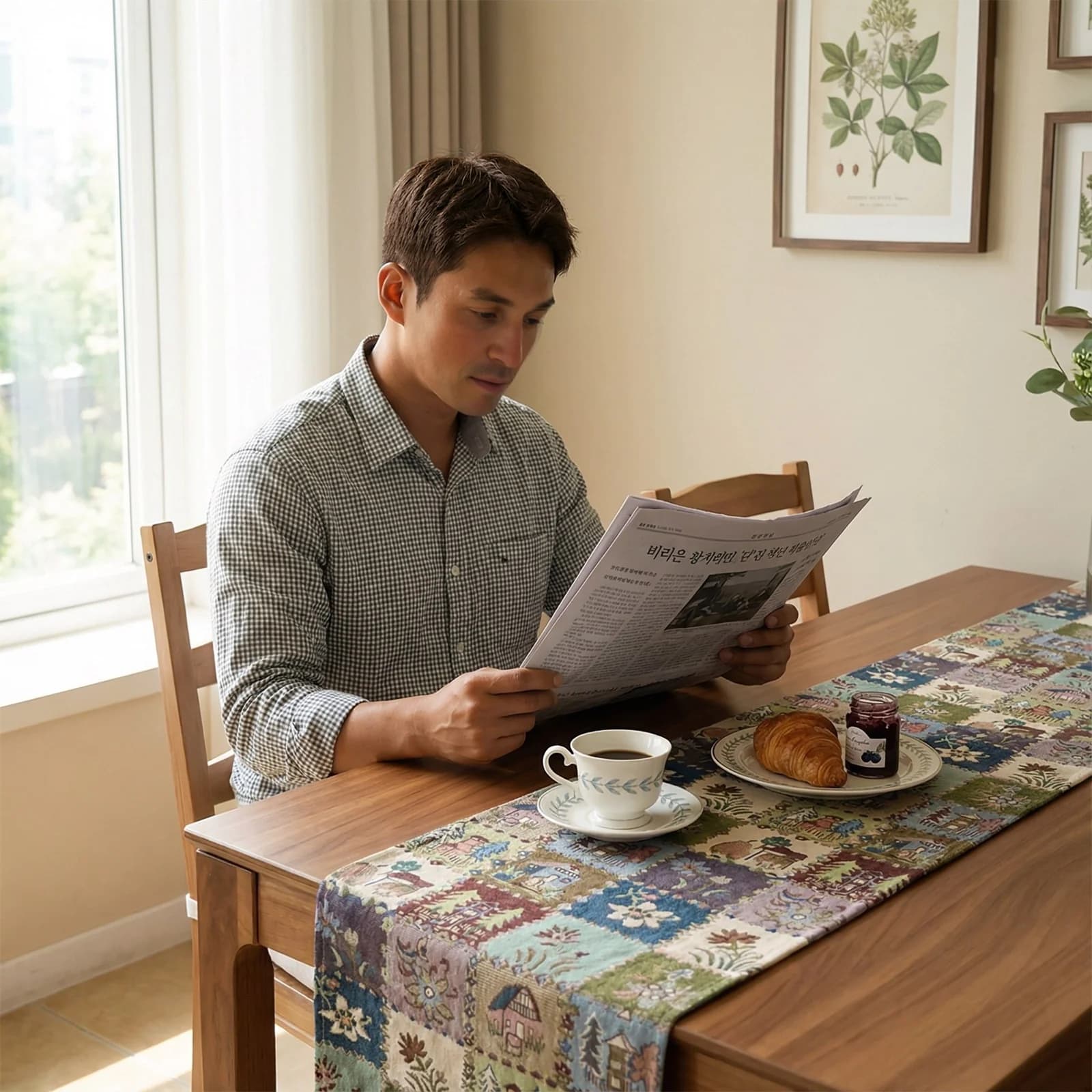 Khăn trải bàn phong cách Pháp, vải cotton linen pha họa tiết hoa