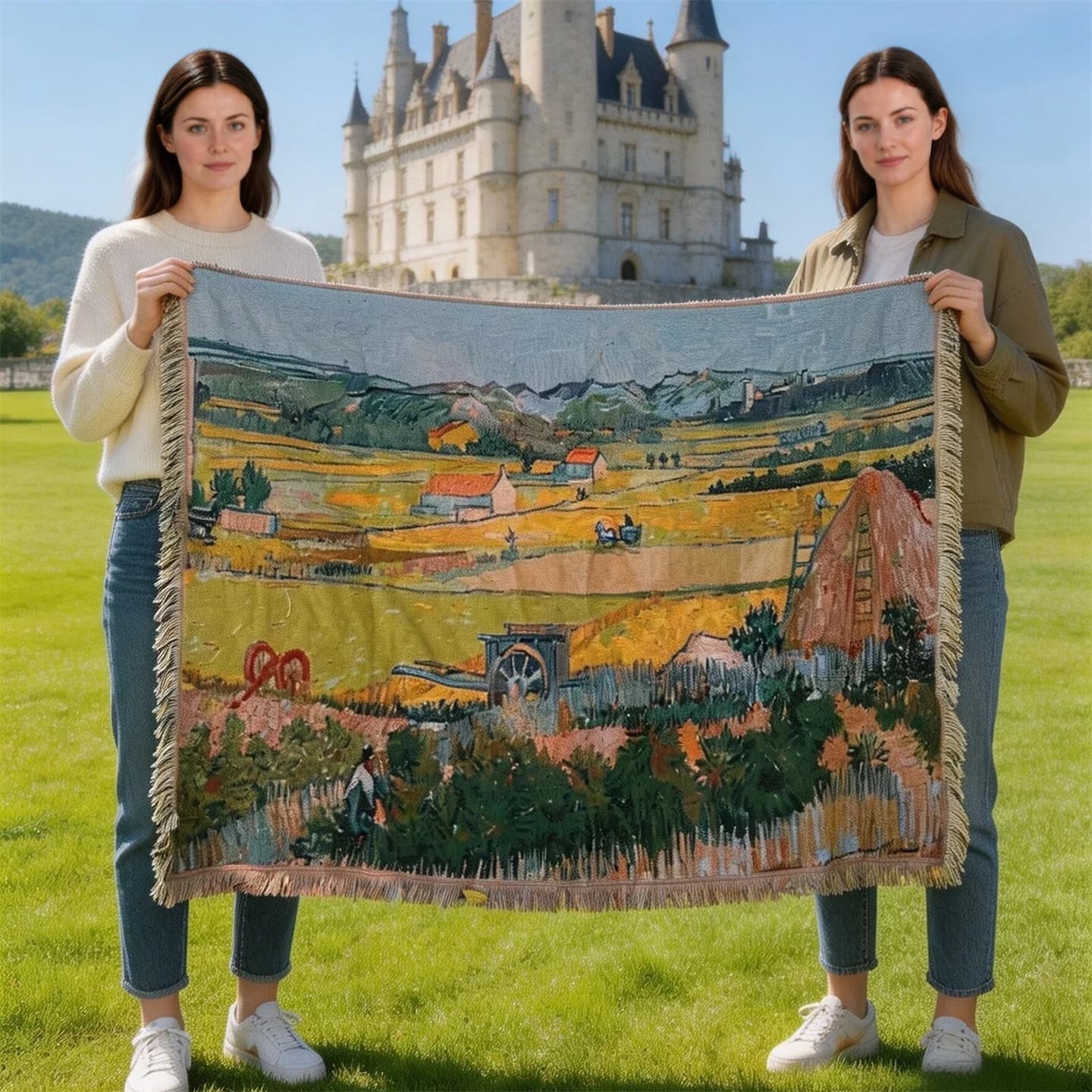 Thảm treo kiểu Van Gogh vải cotton pha cho sofa và tranh tường