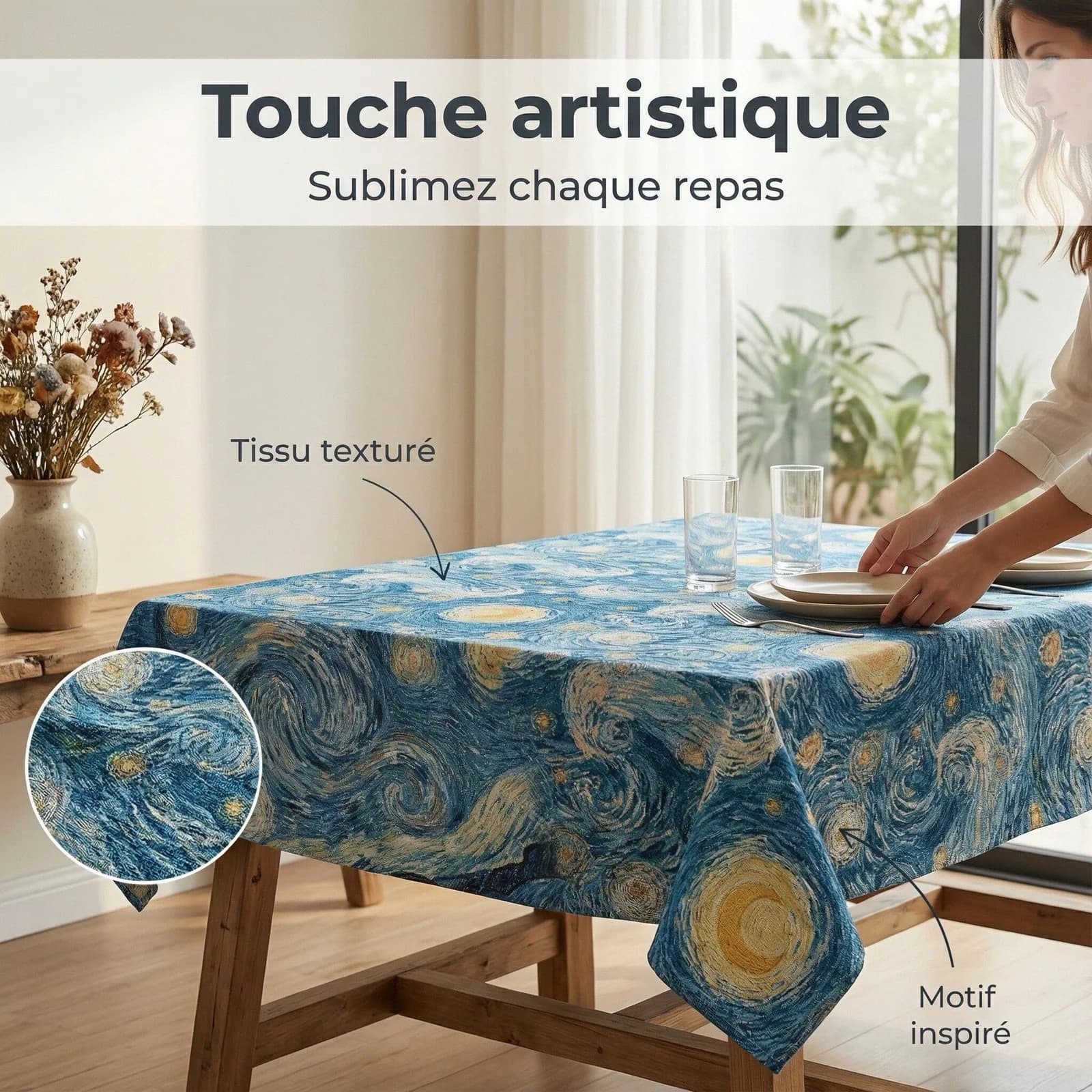 Khăn trải bàn và khăn phủ bàn Jacquard họa tiết Đêm đầy sao