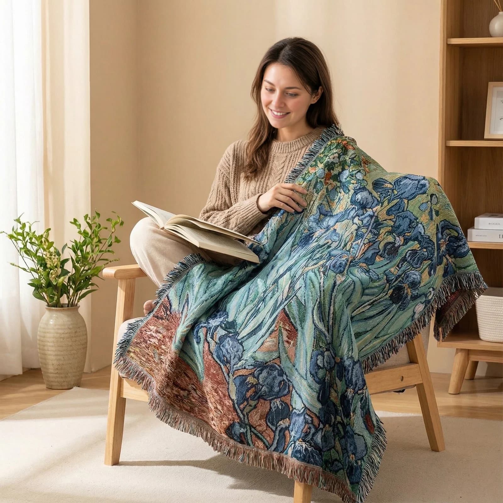 Thảm Trải Sofa Phong Cách Van Gogh Vải Cotton Pha