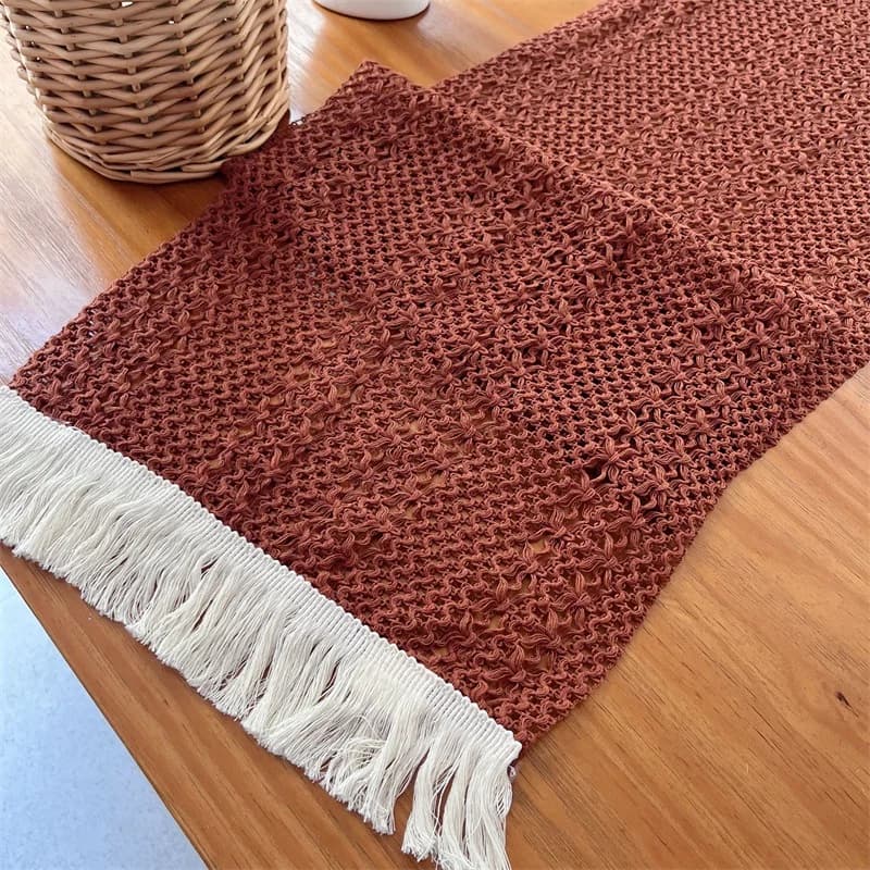 Khăn trải bàn ren cotton mộc mạc có tua rua trang trí bàn ăn
