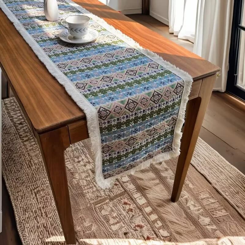 Khăn trải bàn chạy dài phong cách Bohemian, vải cotton pha