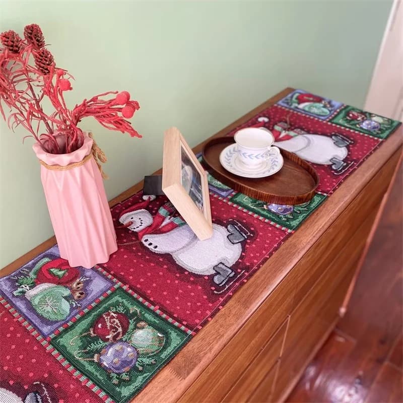 Khăn lót bàn Giáng sinh vải cotton linen trang trí tủ kệ