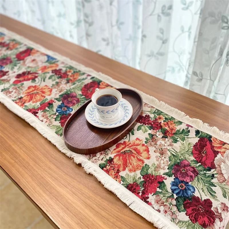 Khăn trải bàn phong cách Châu Âu cổ điển vải cotton linen họa tiết hoa