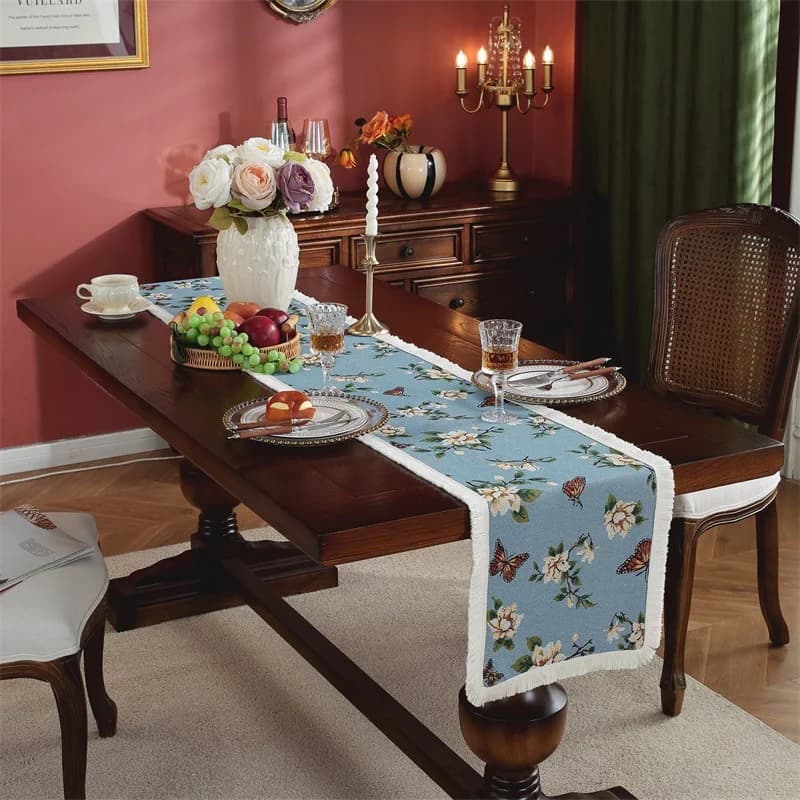Khăn Trải Bàn Phong Cách Tranh Sơn Dầu Vải Cotton Linen Pha Trộn Cho Trang Trí Phòng Ăn