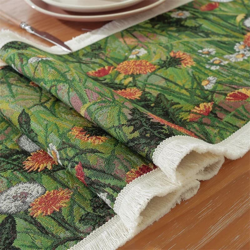 Khăn trải bàn Jacquard họa tiết hoa, vải cotton pha cho phòng ăn