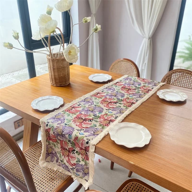 Khăn trải bàn jacquard hoa văn phong cách đồng quê Mỹ cho phòng ăn