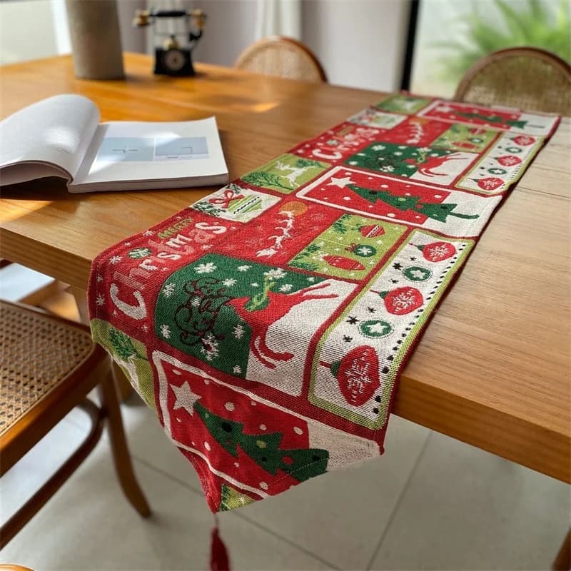 Khăn trải bàn Giáng sinh trang trí lễ hội vải cotton pha dạng dải dài