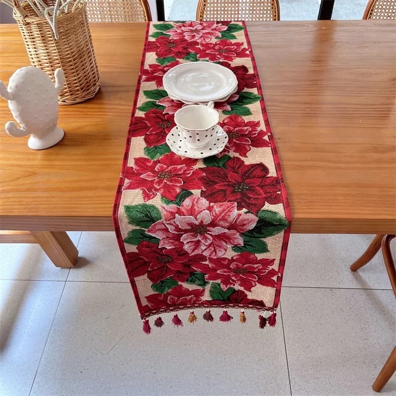 Khăn trải bàn phong cách Mỹ vải pha cotton có tua rua