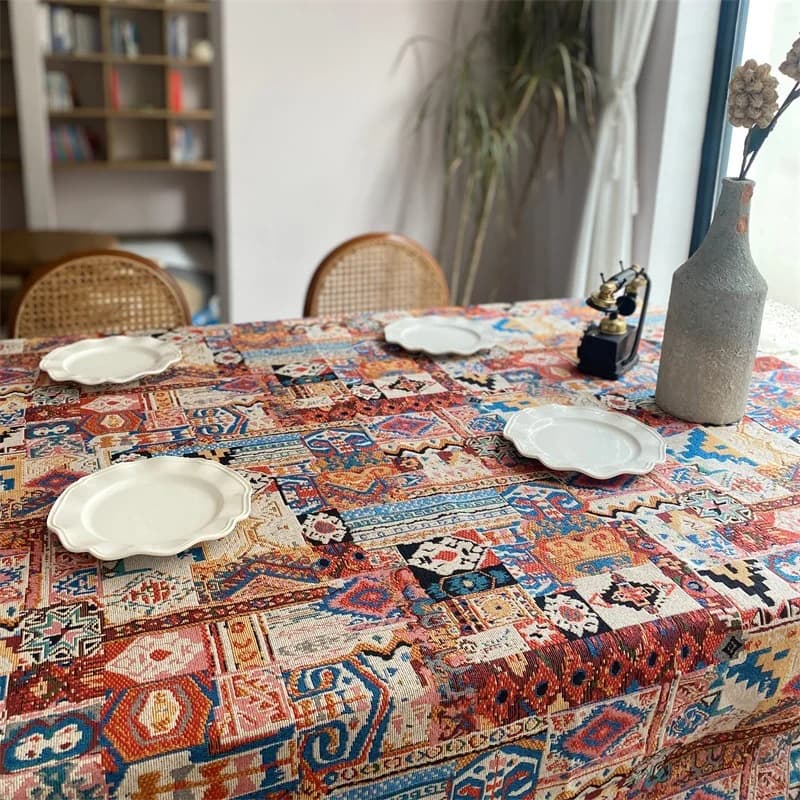 Khăn trải bàn Jacquard Bohemian cổ điển họa tiết hình học