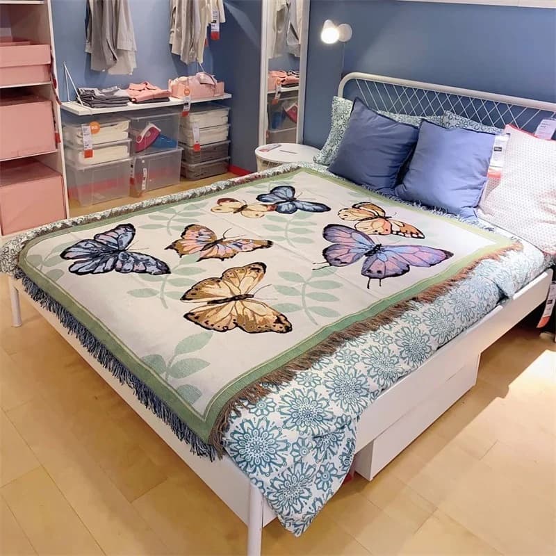Thảm trải cotton họa tiết bướm cho sofa, giường, bàn picnic