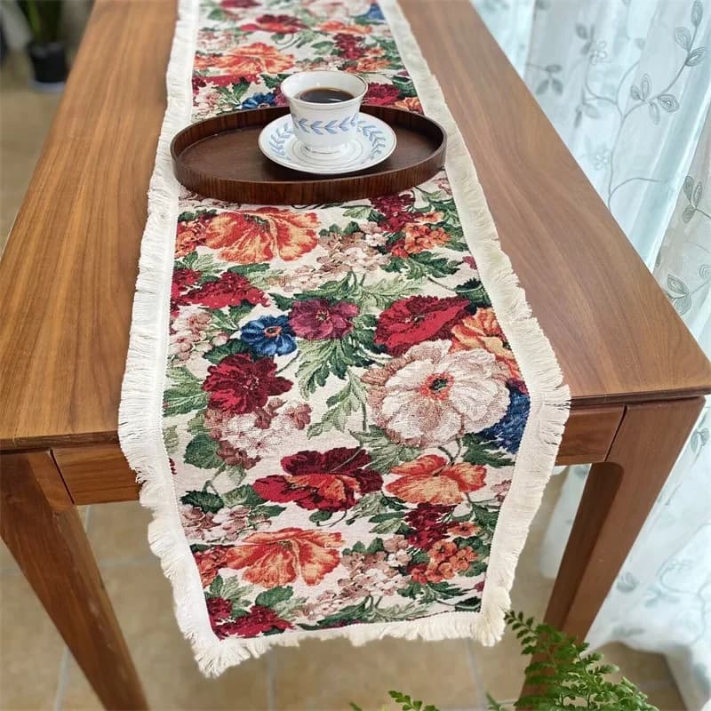 Khăn trải bàn phong cách Châu Âu cổ điển vải cotton linen họa tiết hoa