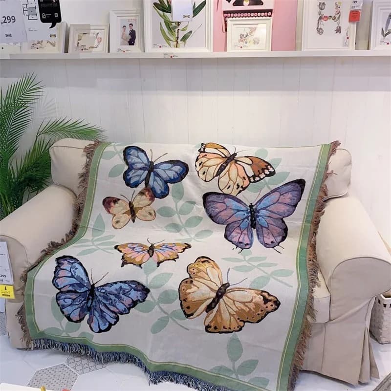 Thảm trải cotton họa tiết bướm cho sofa, giường, bàn picnic