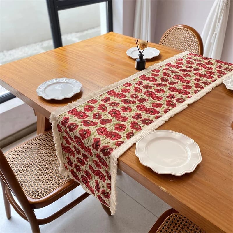 Khăn trải bàn Jacquard cotton lanh họa tiết hoa Bắc Âu