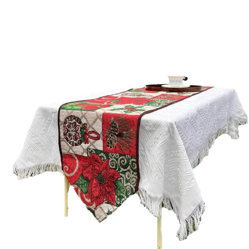 Khăn trải bàn Giáng sinh họa tiết hoa đỏ trang trí tiệc