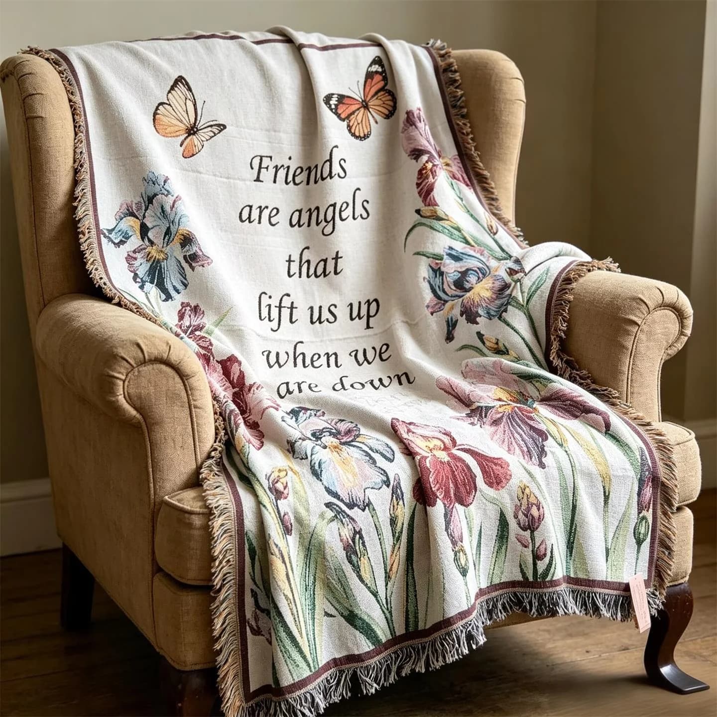 Chăn trang trí sofa vải cotton pha, họa tiết hoa