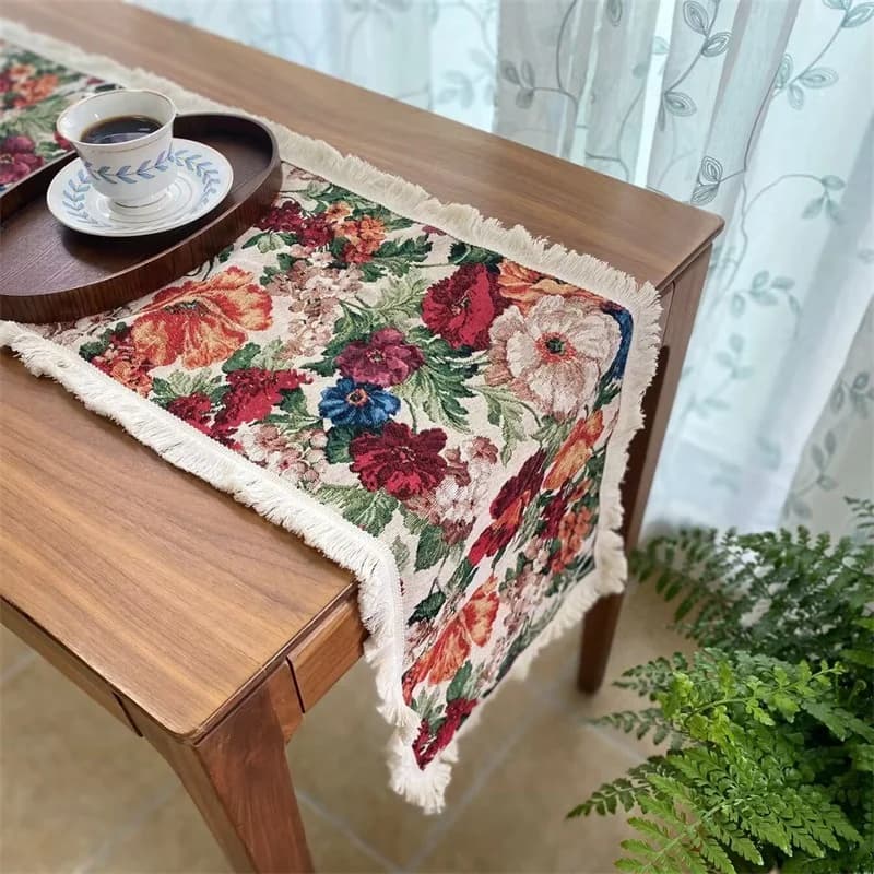 Khăn trải bàn phong cách Châu Âu cổ điển vải cotton linen họa tiết hoa