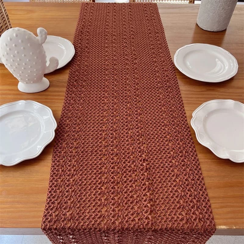 Khăn trải bàn ren cotton mộc mạc có tua rua trang trí bàn ăn