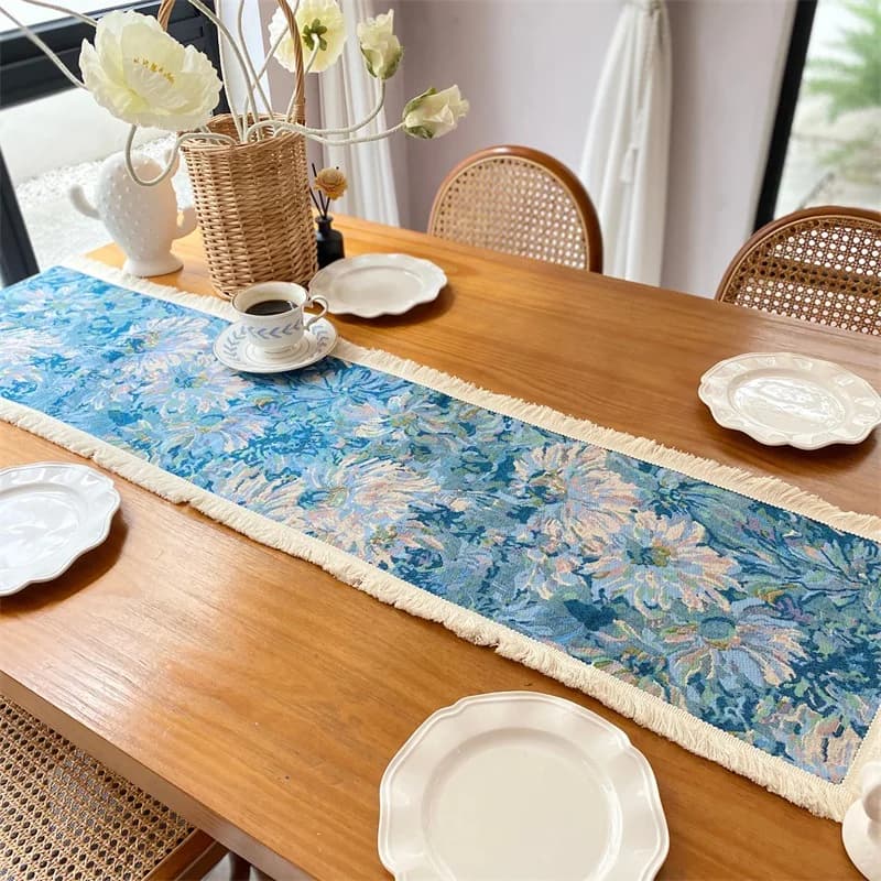Khăn trải bàn Jacquard cotton lanh họa tiết hoa Bắc Âu