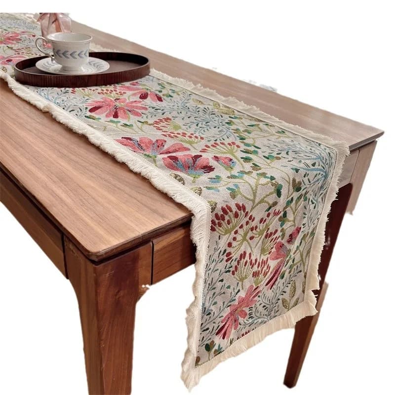 Khăn trải bàn phong cách Bắc Âu vải cotton pha họa tiết hoa
