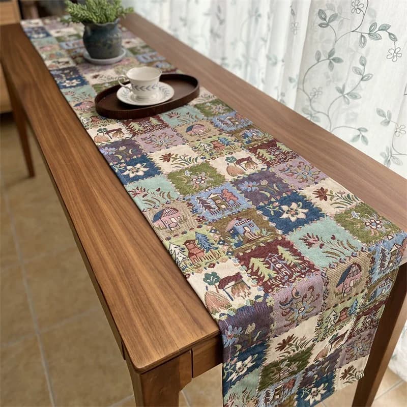 Khăn trải bàn vải cotton linen họa tiết hoa bướm mộc mạc